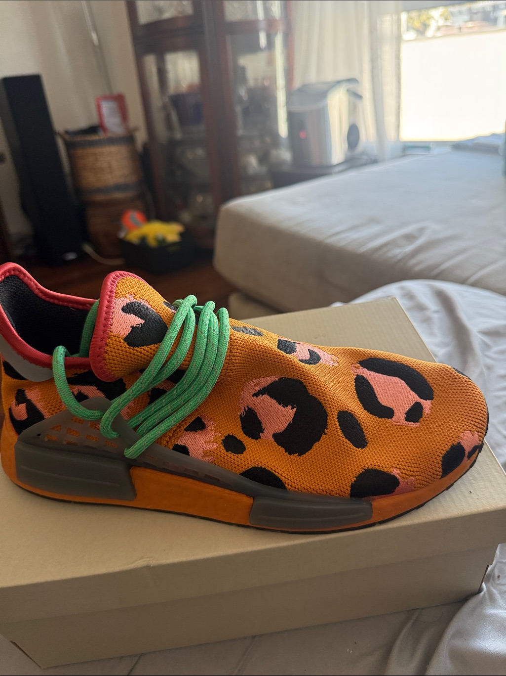 Adidas Kids Orange Leopard Print Sneakers With Pink & Black Accents